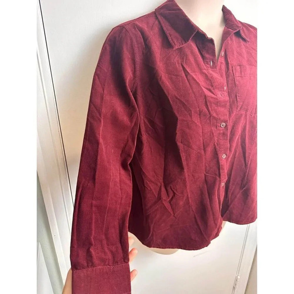 Corduroy Burgundy button up layering top shacket size 14W #0816 - Picture 2 of 8